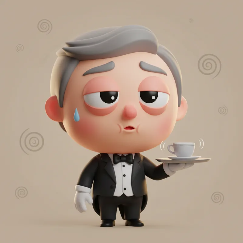 British butler character rolling his eyes at yet another distracting tab