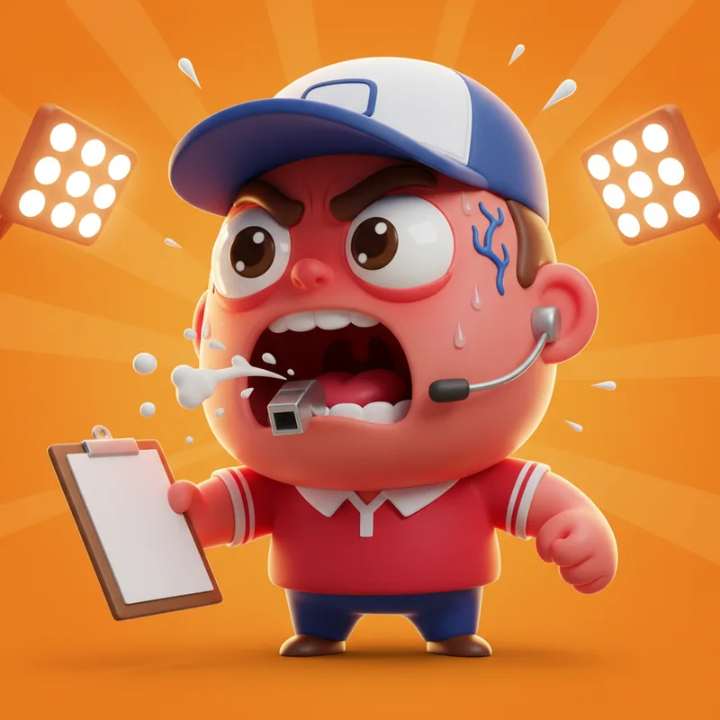 3D football coach character yelling into a whistle when you open a distracting website