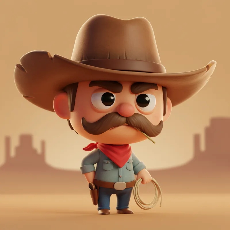 3D cowboy character squinting suspiciously at a distracting Reddit tab